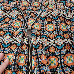Zac & Rachel Black/Orange Floral Blouse, Zip Closing,‎ Plus 1X